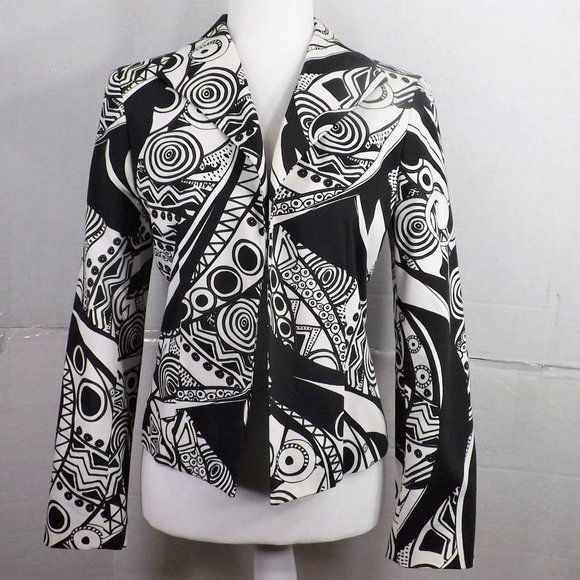 Harve Benard Holztman Petit Black & White Designs Open Cropped Jacket Blazer 10P - Picture 2 of 16